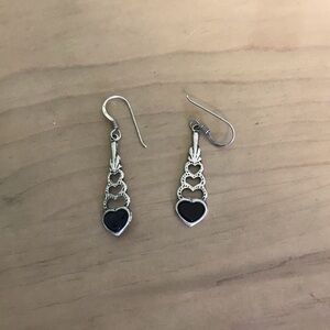 Elegant Black Heart Drop Sterling Silver Earrings